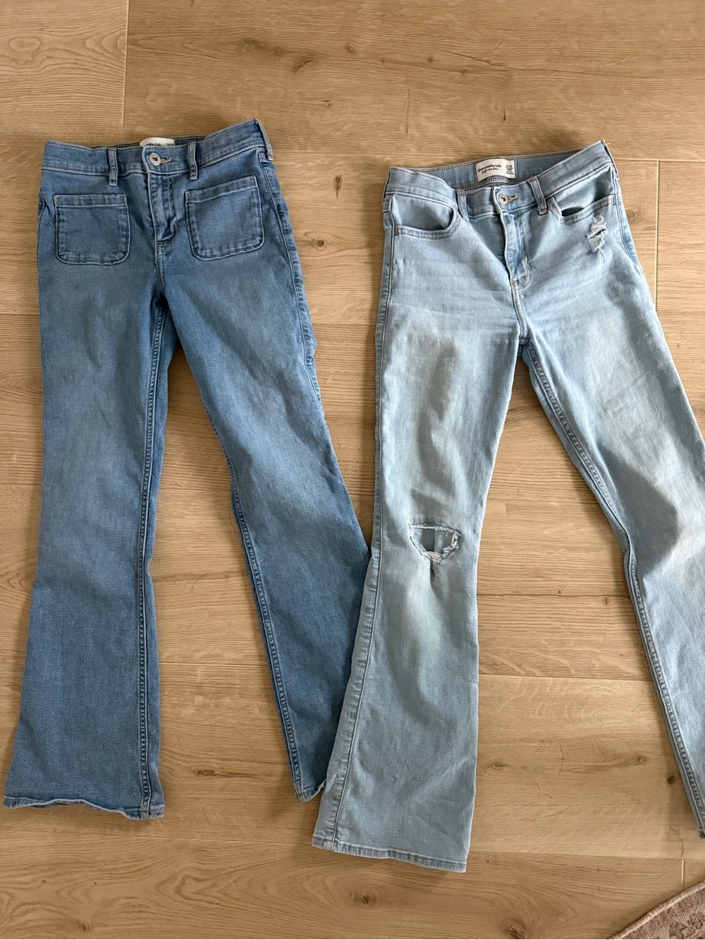 abercrombie kids light blue & medium blue flared denim jeans duo